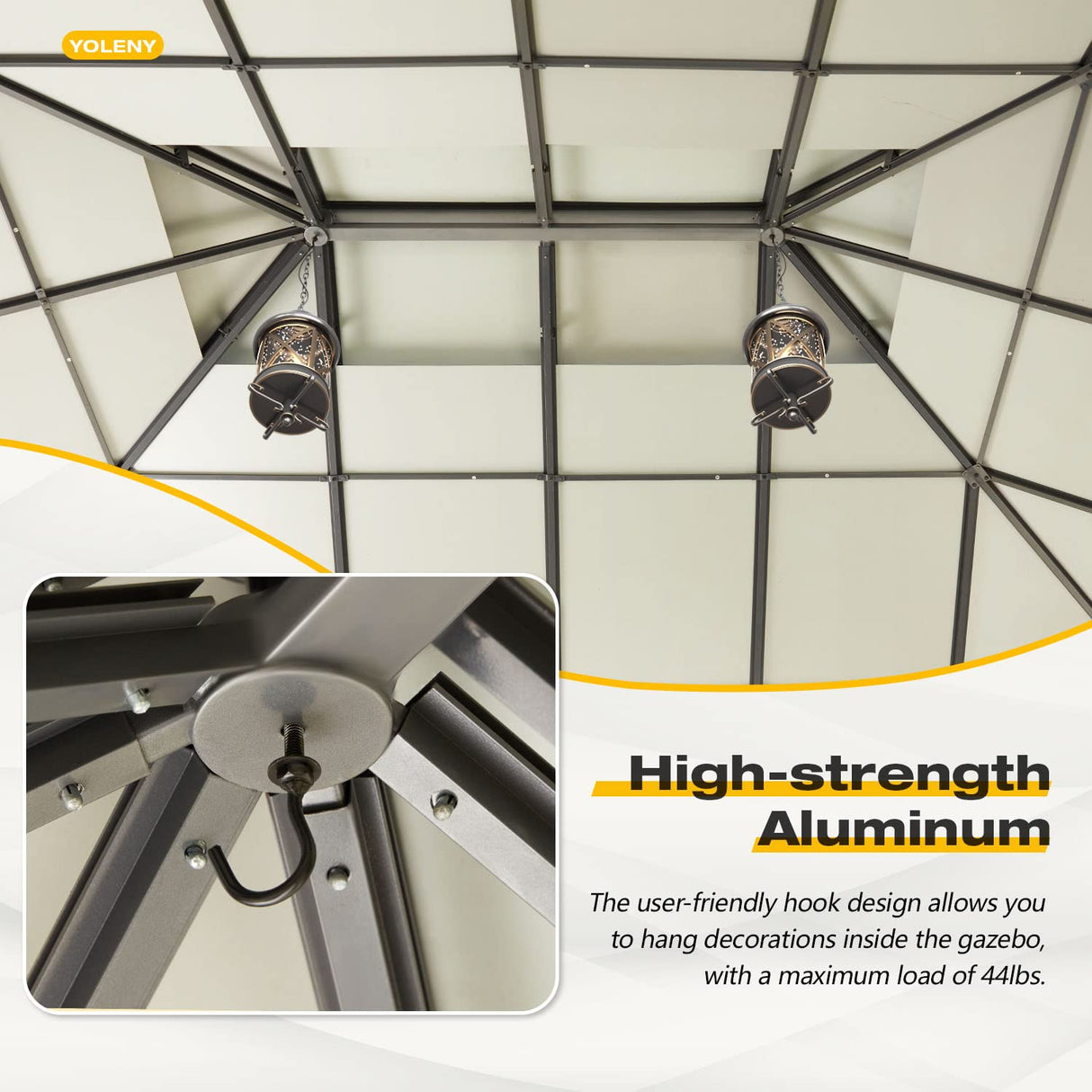 YOLENY 12' x 16' Hardtop Gazebo, Permanent Outdoor Aluminum Patio Gazebo with Aluminum Composite Double Roof for Patio Lawn and Garden, Curtains and Netting Included YOLENY