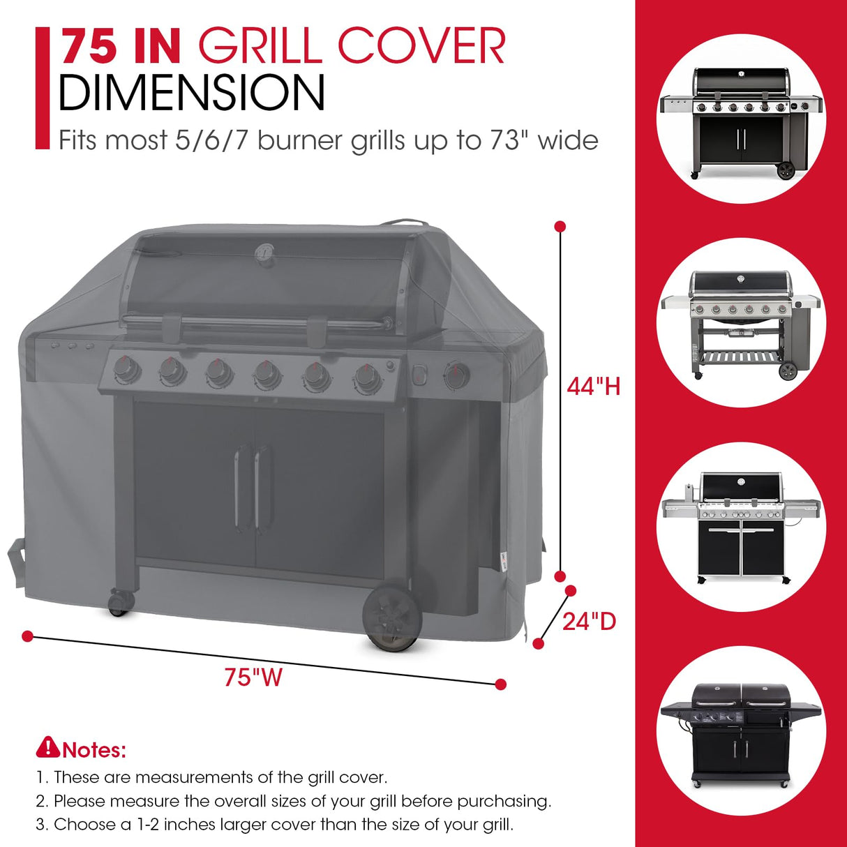 Unicook Grill Cover 75 Inch, Outdoor Heavy Duty Waterproof BBQ Grill Cover, UV & Fade Resistant Material, Compatible with Weber, Char-Broil, Nexgrill and More Grills, All Weather Resistant, Grey Unicook