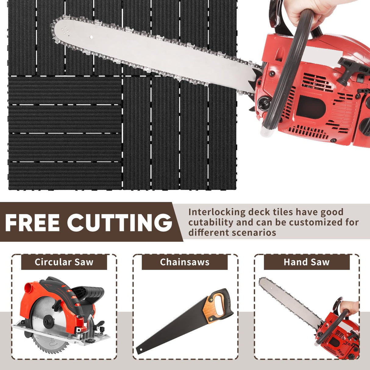 GOOFCXO 44 PCS Interlocking Deck Tiles, 12"x12" Plastic Outdoor Patio Flooring Boards 44 Sq.Ft. All Weather Use Patio Floor Decking Tiles Waterproof Non-Slip for Pool Porch Balcony Backyard GOOFCXO