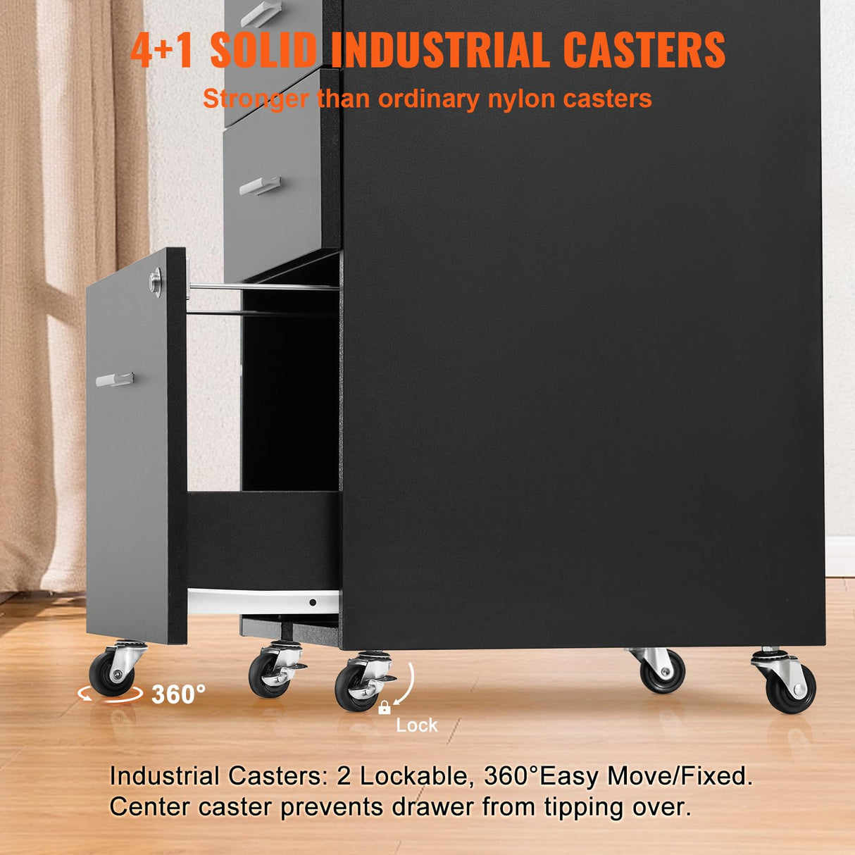 VEVOR File Cabinet, 3-Drawer Wood Filing Cabinet, Locking Office Cabinet for Letter/A4 Size, File Cabinet with 5 Wheels for Home Office, Black VEVOR