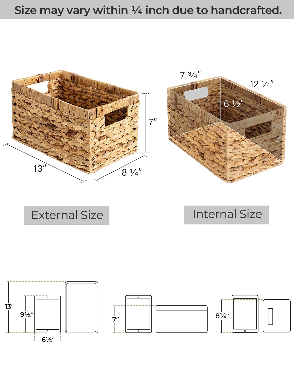 StorageWorks Wicker Basket, Baskets for Organizing, Storage Basket with Built-in Handles, Water Hyacinth Shelves (Medium 2-Pack, Natural Hyacinth) StorageWorks