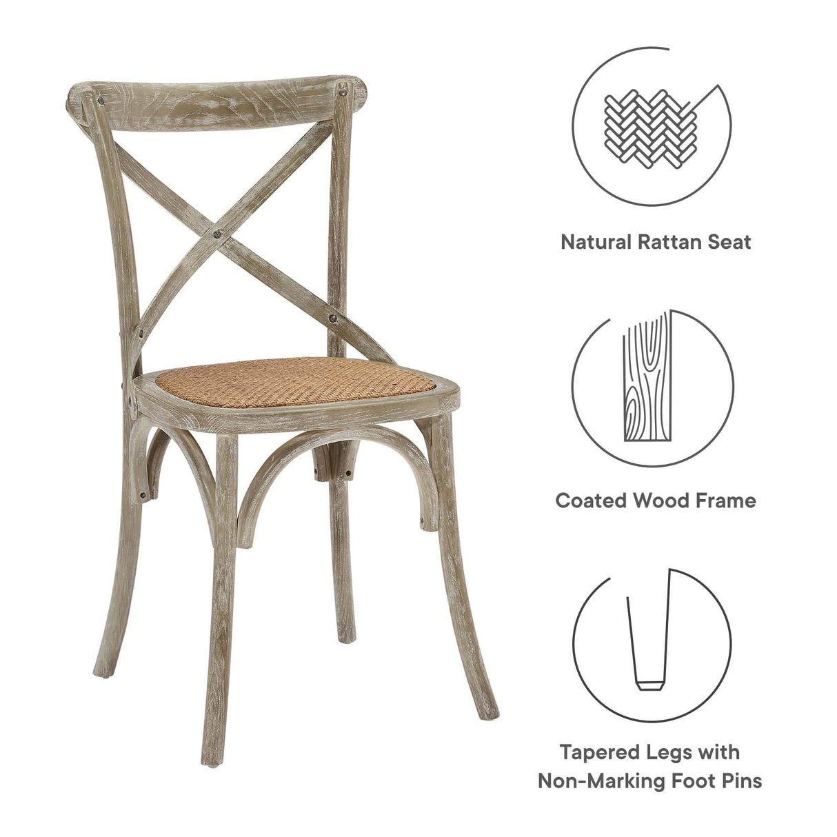 Modway Gear Rustic Modern Farmhouse Elm Wood Rattan Dining Chair in Gray Modway