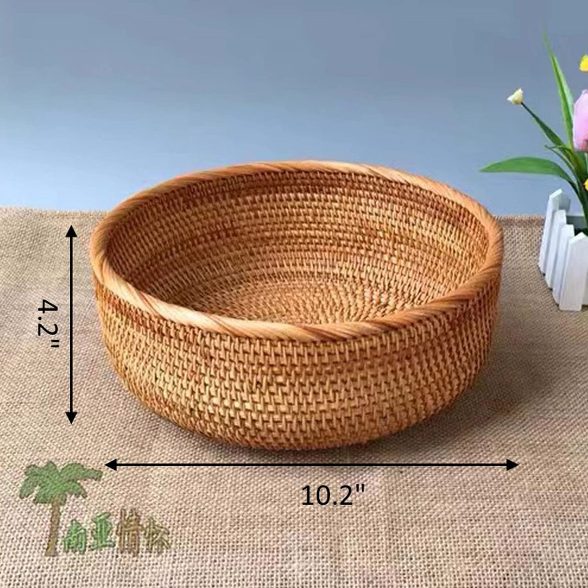 Junnfun Round Rattan bread Basket - Natural Wicker Fruits Bread Basket,Round Fruit Woven Basket Bowls,Handmade Rattan Bread Basket for Serving,Handwoven Storage Serving Baskets,Honey Brown 10.2" Junnfun