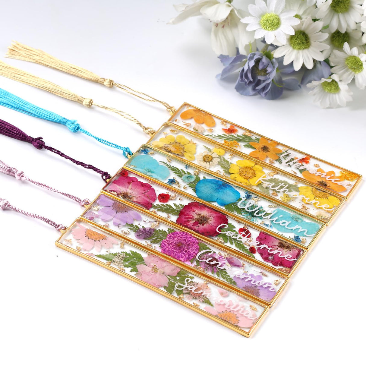 LET'S RESIN 12pcs Bookmark Bezels for Resin with Tassels, UV Resin Molds for DIY Bookmarks(6 Flowers and 6 Blank Frames), Metal Bookmark Bezels Bulk for Craft Supplies, Birthday Gifts, Custom LET'S RESIN