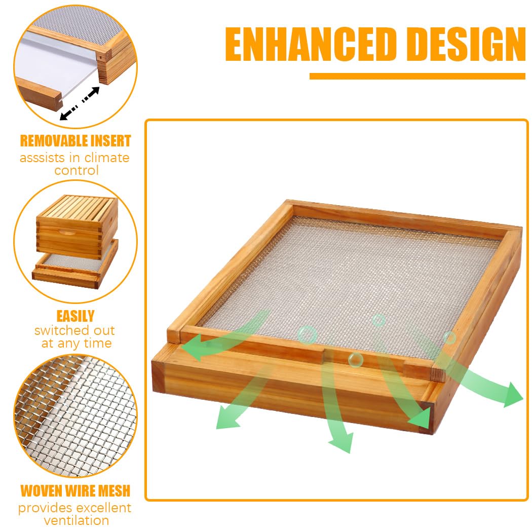 MayBee 10 Frame Screened Bottom Board Beehive Dipped in 100% Beeswax, Bee Hives Kit Includes 2 Deep Boxes & 1 Medium Box with Beehive Frames and Heavy Wax Coated Foundations.Preferred for Summer. MayBee