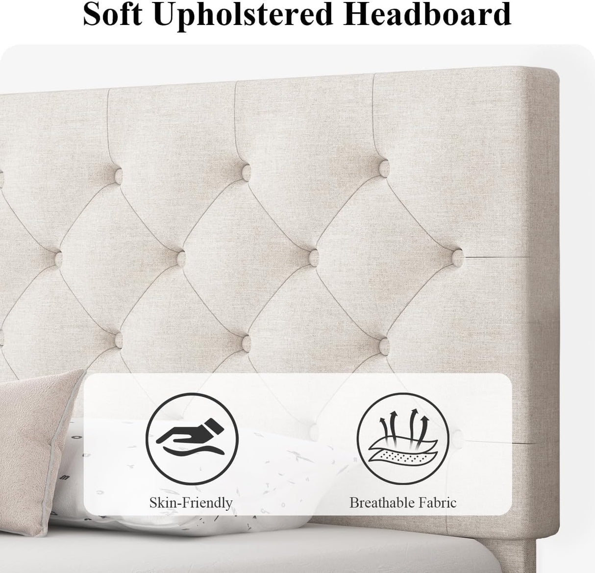 HOMBCK Twin Bed Frames for Kids, Upholstered Platform Bed Frame Twin Size with Tufted Headboard/Wood Slats/No Box Spring Needed/Easy Assemble, White HOMBCK