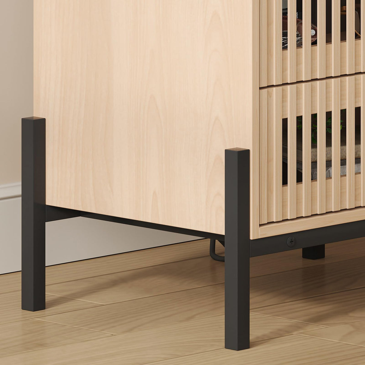 Vabches Fluted Nightstand with Charging Station and USB Ports, End Table with 2 Storage Drawers and Open Shelf, Sofa Side Table for Bedroom, Living Room, Set of 1 Vabches