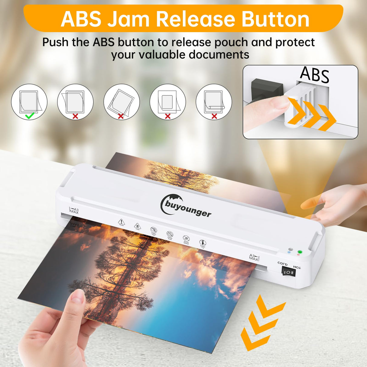 Buyounger Laminator Machine, A3 Laminator Machine with 30 Laminating Sheets, 13 Inch Laminating Machine with Fast Warm-up for A3/A4/A5/A6, Thermal and Cold 11X17 for Home School Office Buyounger