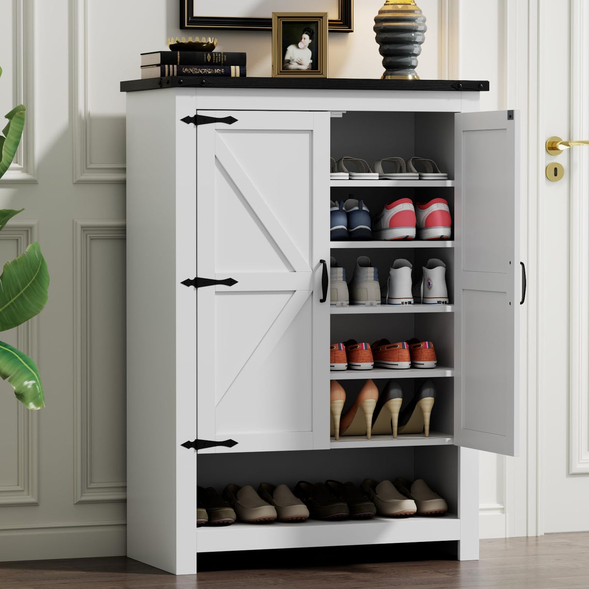 Loomie Shoe Cabinet with Doors, 7-Tier 28 Pair Shoe Cabinet Storage for Entryway, Hidden Narrow Shoe Cabinets with Adjustable Shelves, Slim Thin Shoe Rack Organizer for Hallway, Living Room, White Loomie