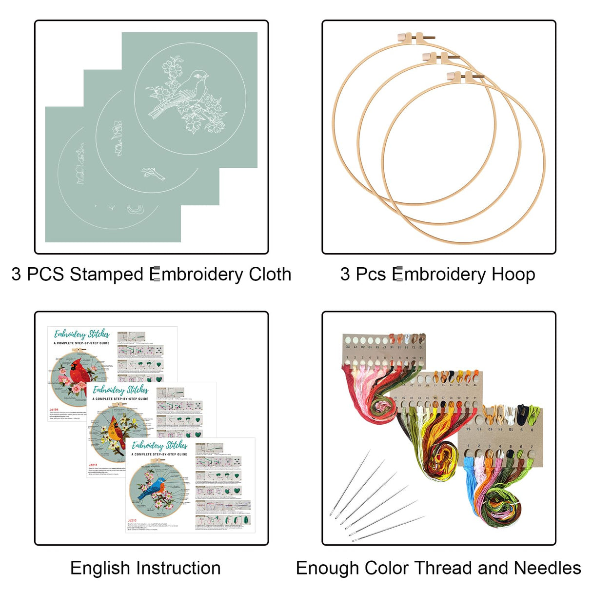 Louise Maelys 3 Sets Bird Embroidery Kits for Beginners,Adults Starter Flower Pattern Cross Stitch Kit DIY Needlepoint Kits with Embroidery Instructions Louise Maelys