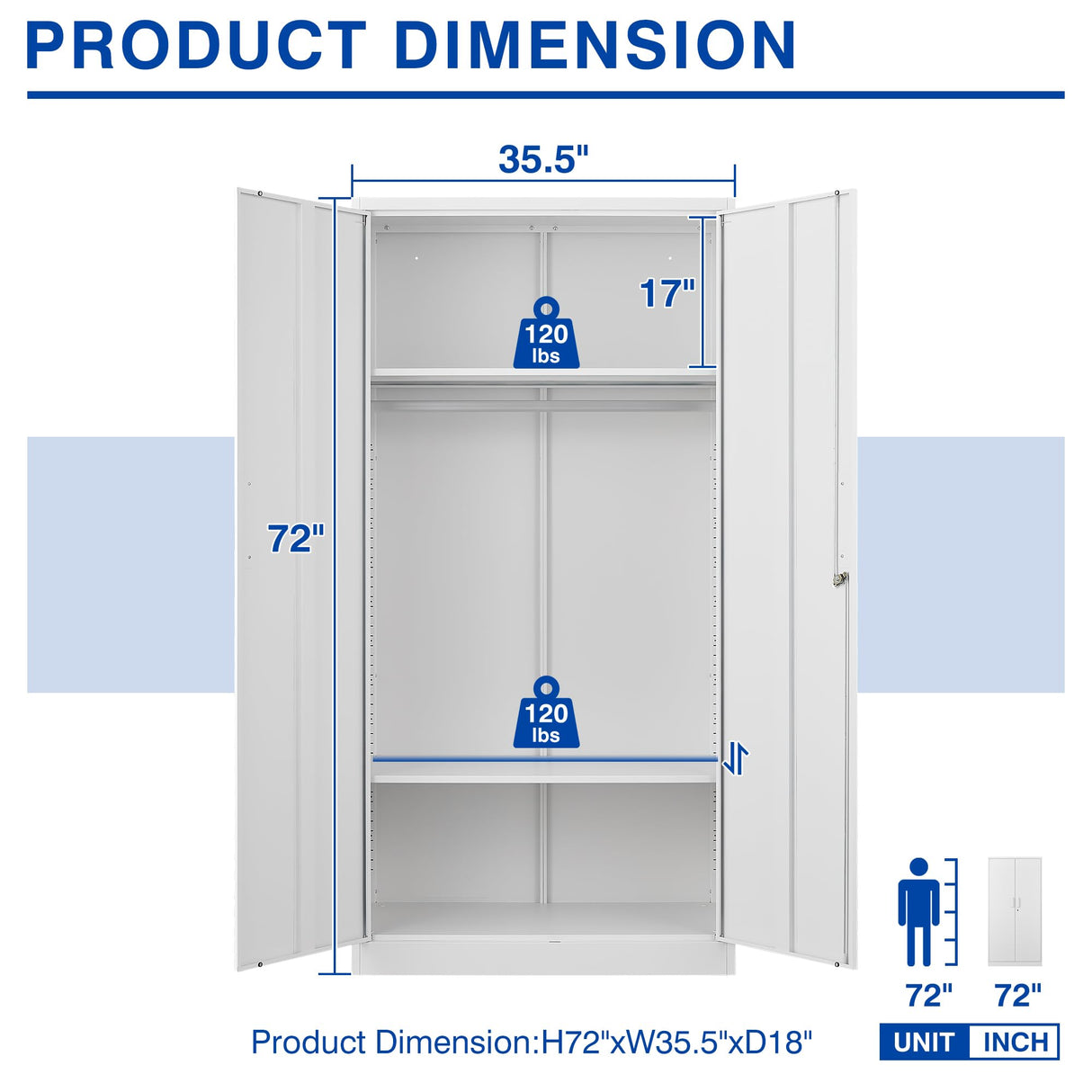BYNSOE Metal Storage Cabinet 72'' Metal Locker with Locking Metal Storage Locker with Hanging Rod for Office Hospital Require Assembly (White) BYNSOE