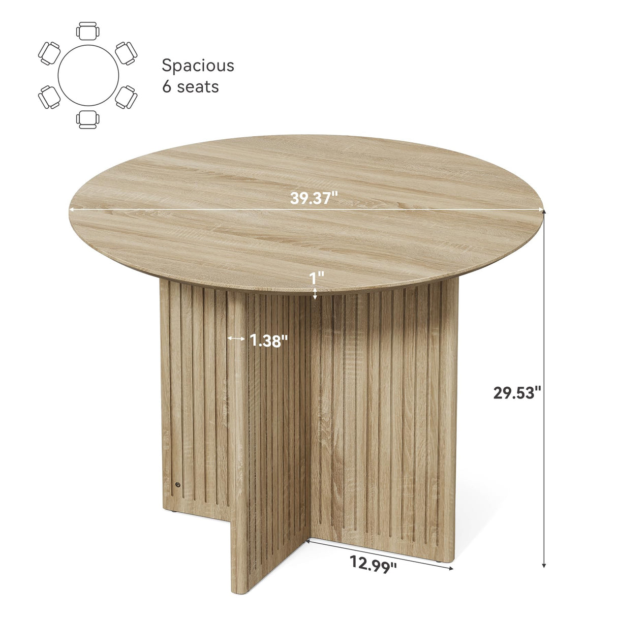 LITTLE TREE Round Dining Table for 4-6 People, Modern Wooden Kitchen Table with Pedestal Base, Small Dinner Table for Dining Room, Kitchen, Living Room LITTLE TREE