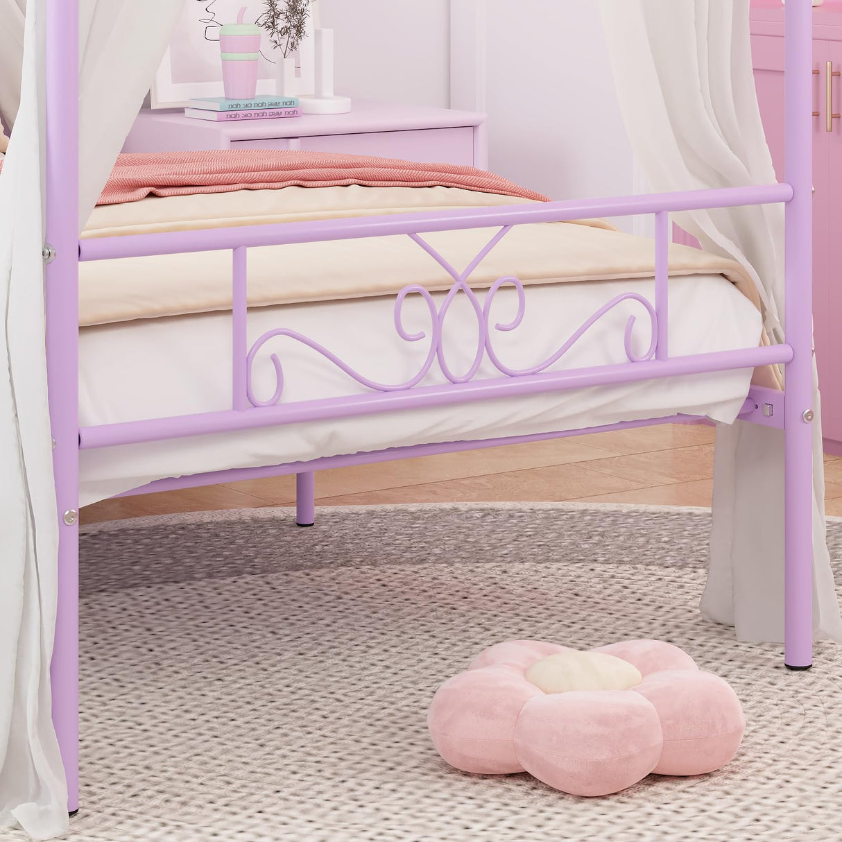 Weehom Twin Canopy Bed Frame with Headboard and Footboard, 4 Posters Metal Bed Frame, No Box Spring Needed, Mattress Foundation Platform Bed for Kids and Adults, Purple Weehom