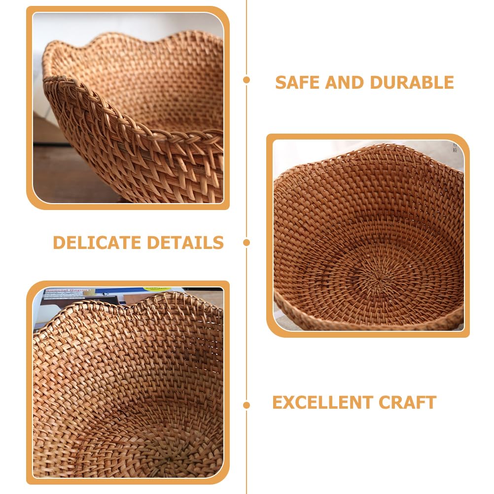 PRETYZOOM Rattan Fruit Bowl, 10 inch Natural Wicker Basket Fruit Plate Bread Display Stand with Base, Kitchen Counter Wicker Storage Basket Storage Serving Baskets PRETYZOOM