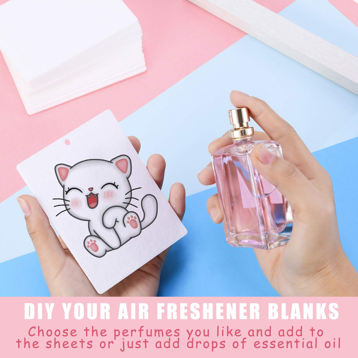 25 Pieces Sublimation Air Freshener Blanks Sheets Car Freshies Supplies Starter Kit Diy Felt Scented Sheet with Elastic Rope for Car Interior Use and Decor, 4 Styles Maitys