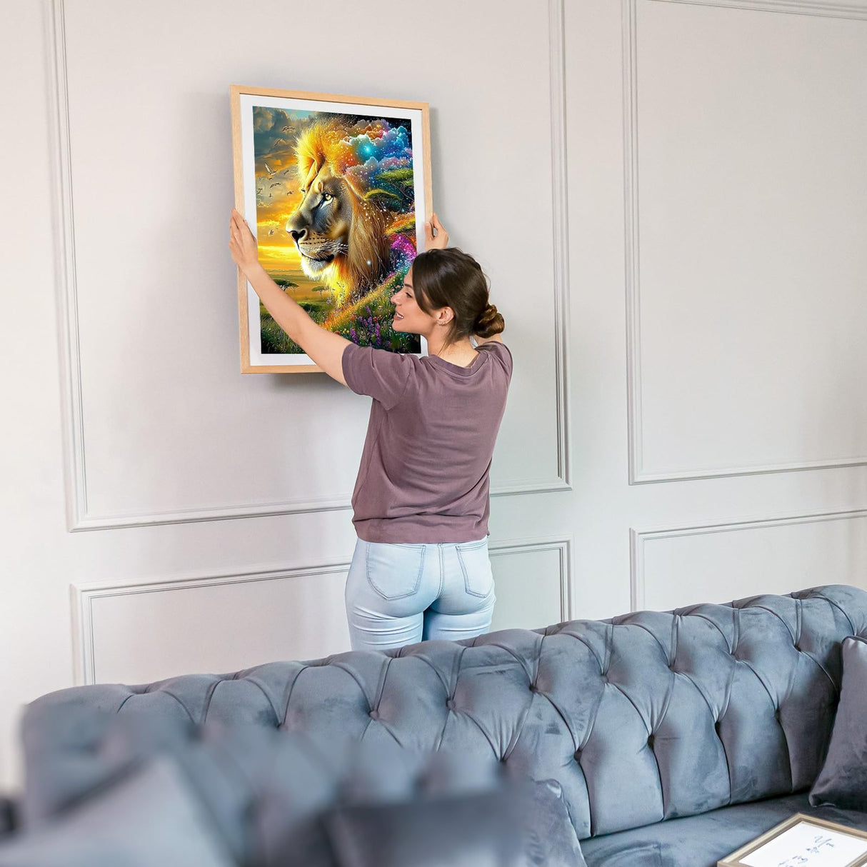 MOGTAA Lion Diamond Art Kits for Adults, 5D Full Drill Diamond Painting Kits for Adults Beginners, DIY Landscape Round Diamond Dots for Adults, Gem Art for Home Decor 12 X 16Inch MOGTAA