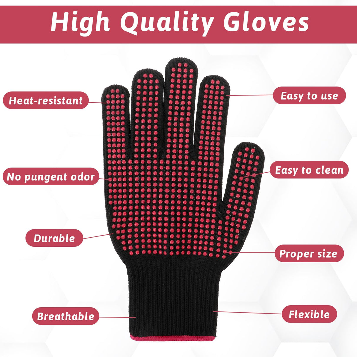 Ptwola 2 Pcs Heat Resistant Gloves with Non-Slip Silicone Bumps Professional Heat Blocking Fireproof Sublimation Gloves Mitts for Curling Wand Hot-Air Brushes Hair Styling Flat Iron Ptwola