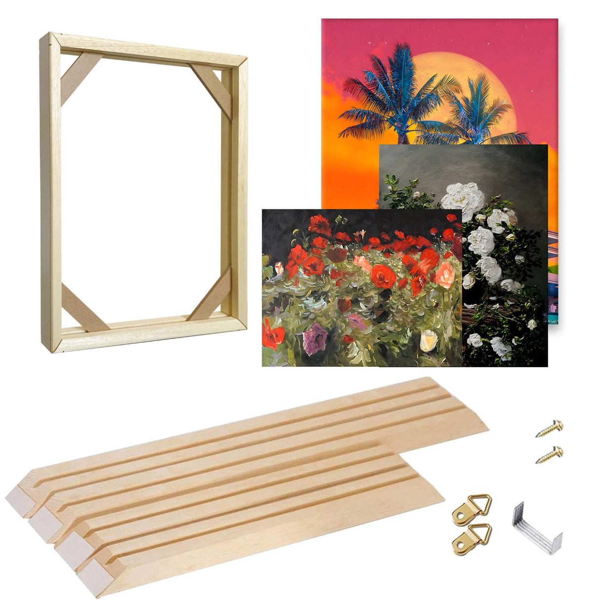 DIY Wood Canvas Frame Kit, Solid Wooden Stretcher Bars for Oil Paintings, Prints Canvas, Poster Frame for Stretching and Framing, Easy Assembly, Made in USA 12x16,1 Set WoodArtSupply