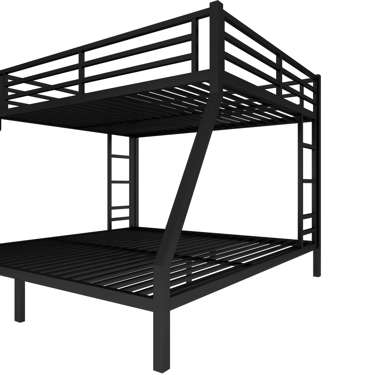 HZXINKEDZSW Metal Queen Over King Bunk Bed with 2 Side Ladder and Guardrails, Heavy Duty Metal Bunk Bed Frame with Underbed Storage Space for Teens Adults, No Box Spring Needed (Black, Queen/King) HZXINKEDZSW