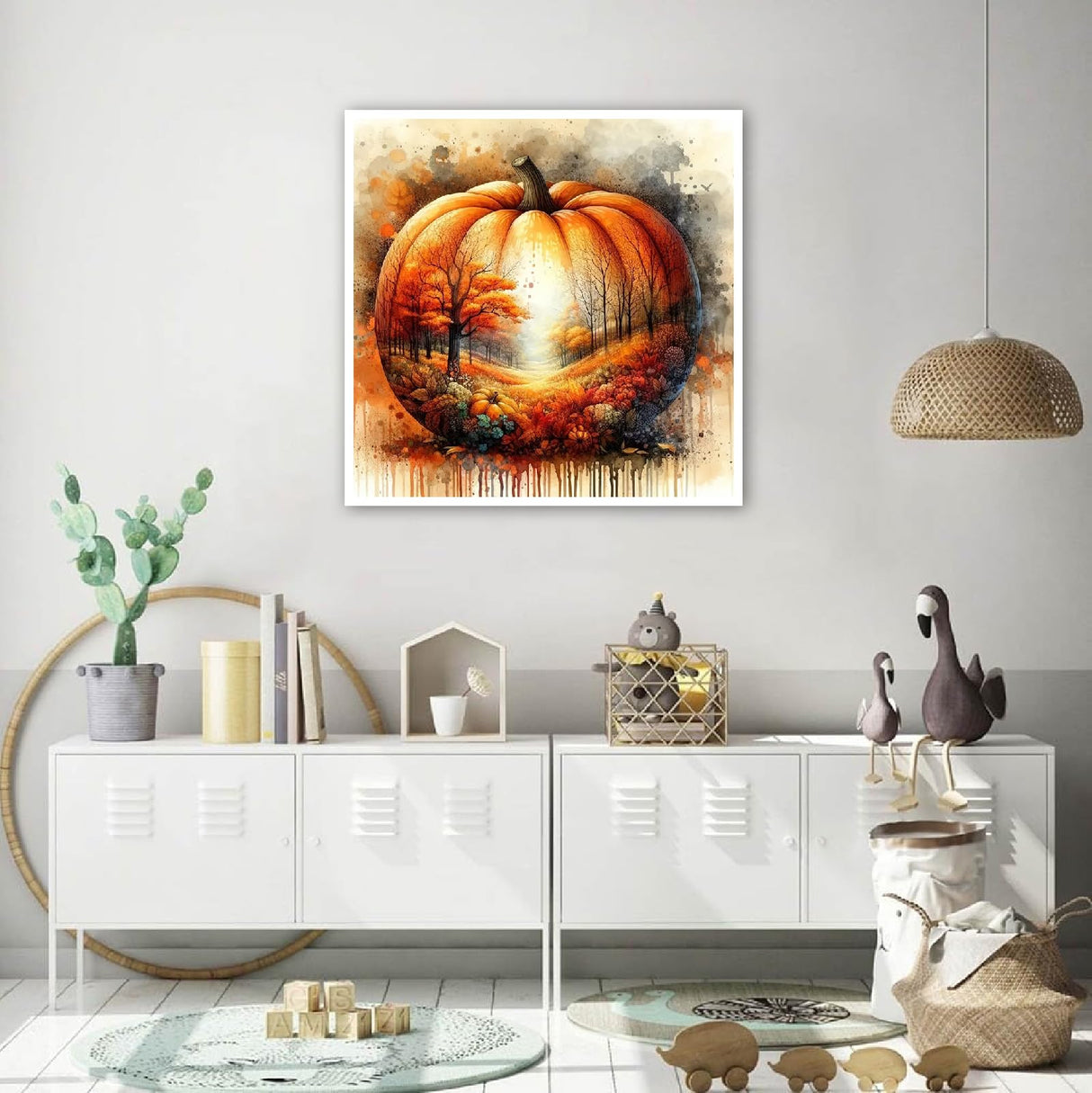 JFYHAB Pumpkin Diamond Painting Kits for Adults, 5D DIY Full Drill Fall Forest Diamond Dots Paintings with Diamonds Gem Art and Crafts for Adults Home Wall Decor, Crucifix 12x12in Autumn JFYHAB
