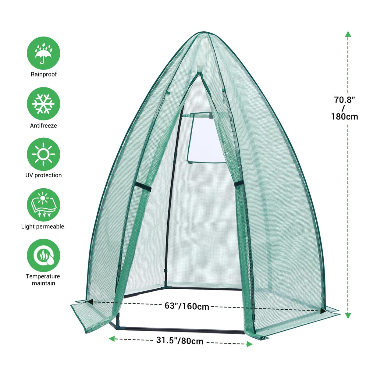 Portable Plant Protector from Animals, Ohuhu Greenhouse for Outsides with Durable PE Cover, Heavy Duty Green House with Zippered Door Mesh Window for Vegetables Flowers Fruits Herbs, 63x54x71 Inch Ohuhu