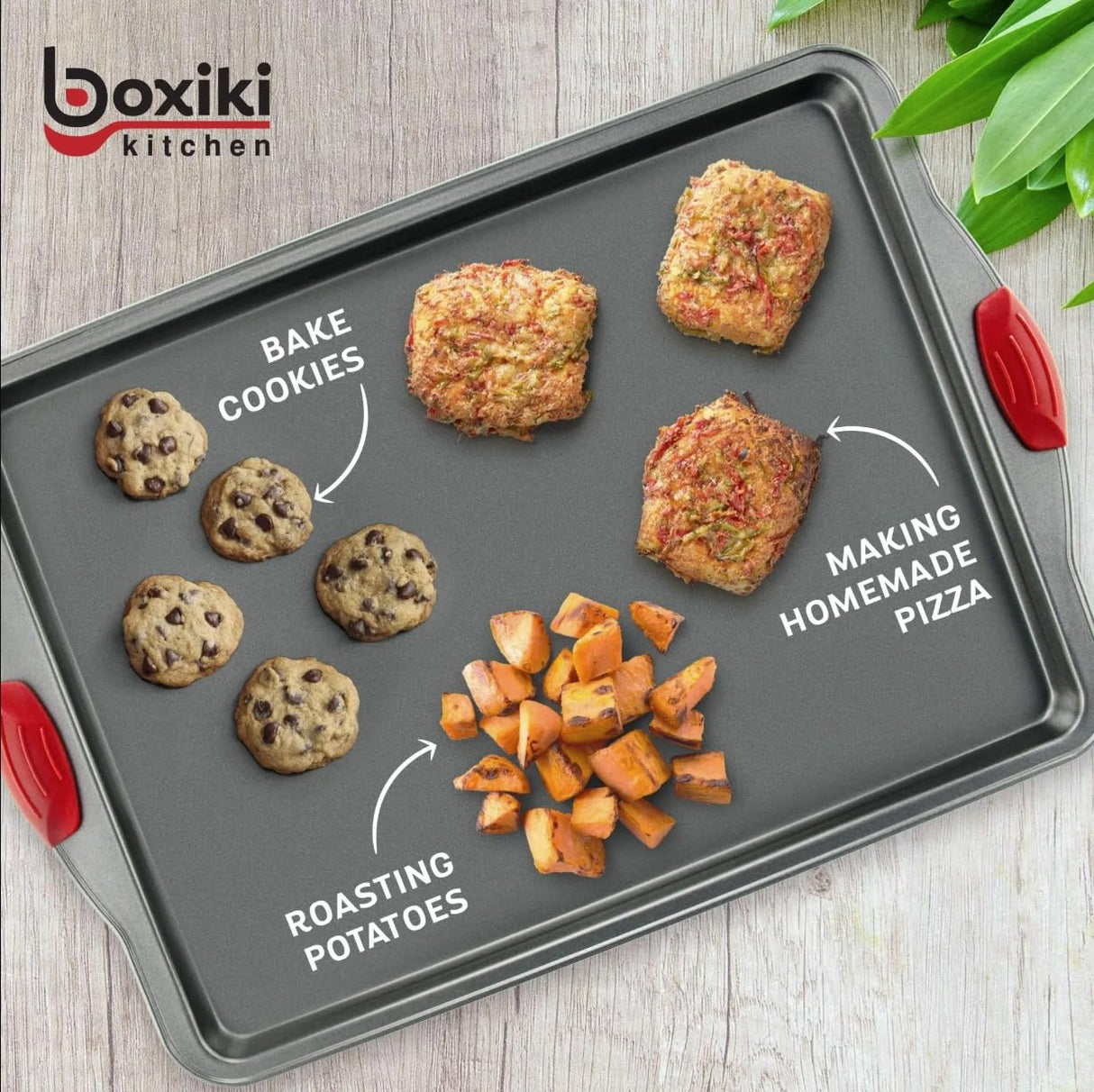 Premium Nonstick Baking Sheet Pans – Set of 3, Heavy-Gauge Carbon Steel, Warp, Dent, and Rust-Resistant – Gourmet Rimmed Half Cookie Sheet Trays, Non-Toxic for Exceptional Baking Performance Boxiki Kitchen