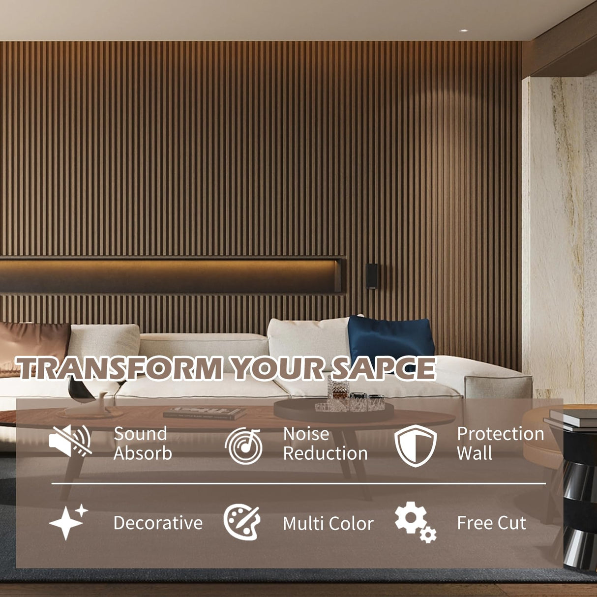 Kieacia Wood Slat Acoustic Panels for Wall and Ceiling | 3D Slat Wood Panels| Decorative Soundproof Paneling | Noise Reduction | 94.49"x 23.62" Each Box-Natural Walnut Kieacia