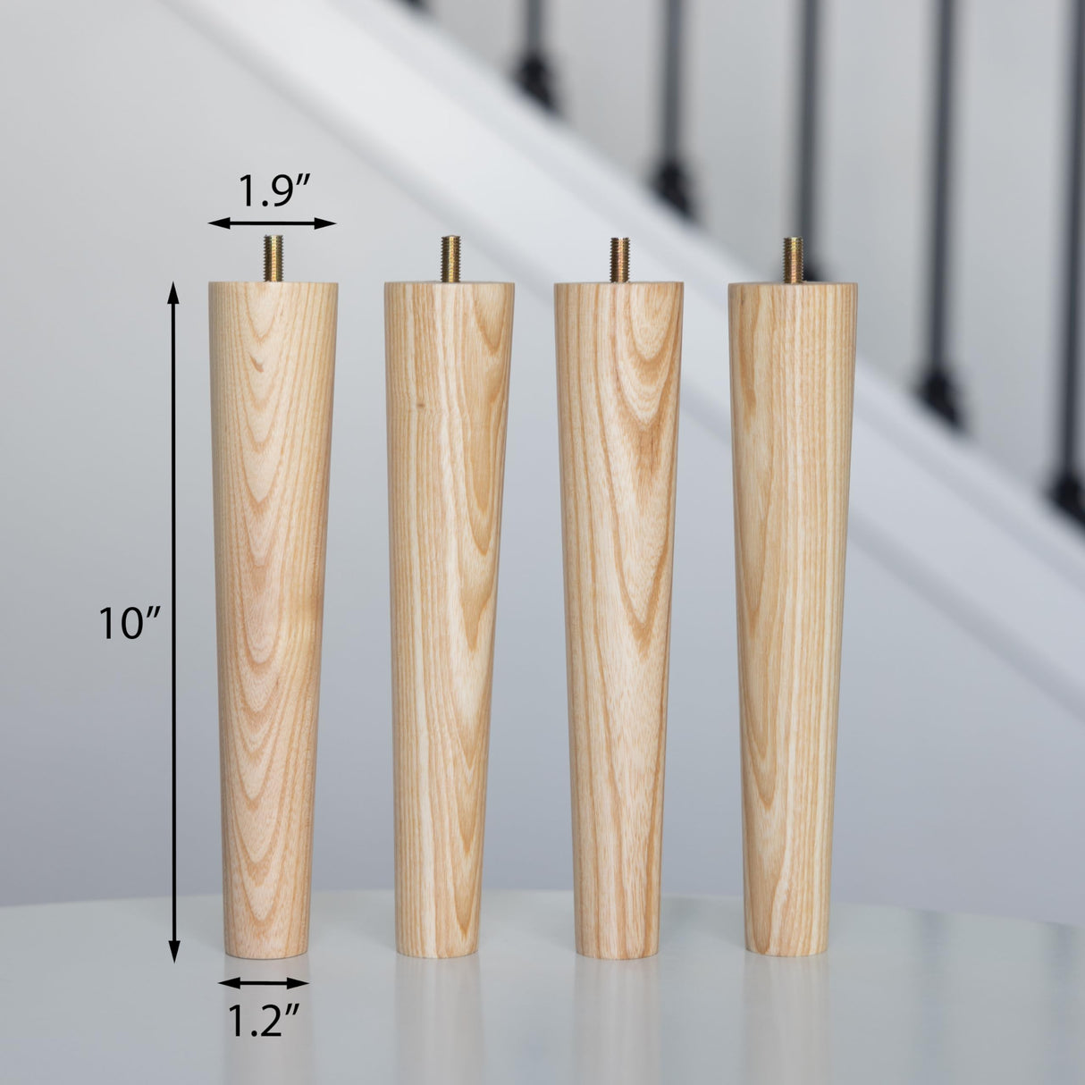 Ash Wood Furniture Legs - Premium Mid Century Legs for Sofa, Chair, Table, Dresser, Bed, Cabinet, Ottoman - Our Wooden Legs Are Easy To Install & Include Installation Hardware - Set of 4, 10 Inches Airy Abode