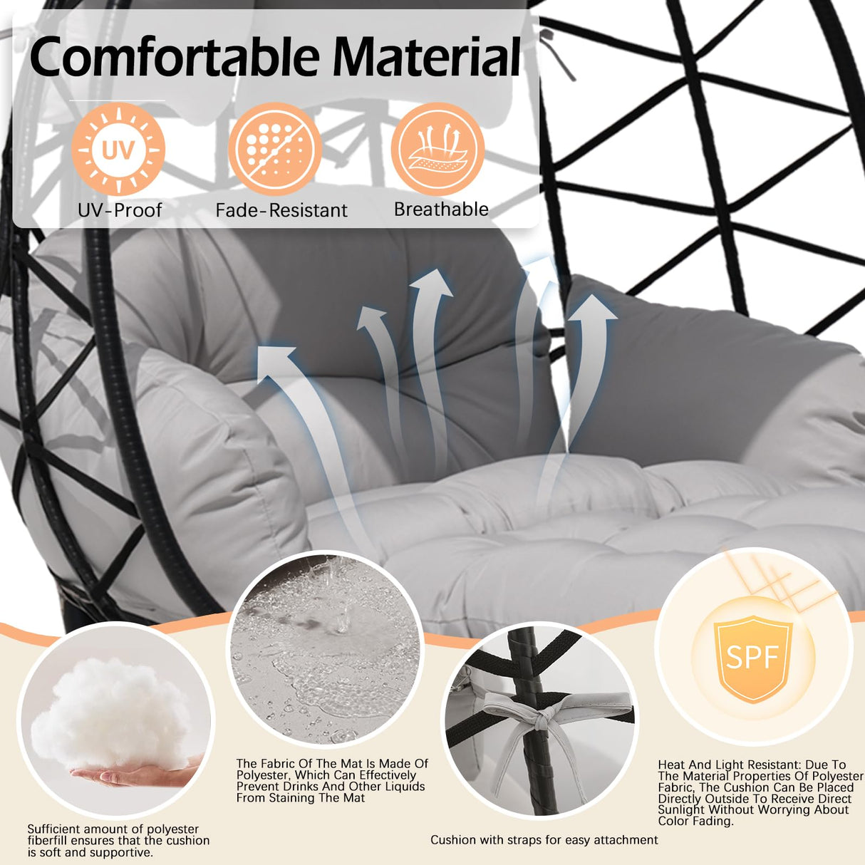 Double Egg Chair Outdoor with Stand & Adjustable Canopy, Extra Large 2 Person Patio Egg Chair with Leg Rests, Hanging Swing Chair with Thickened Cushion, Swinging Love Seat for Outdoor Patio (HQH) VIXLON