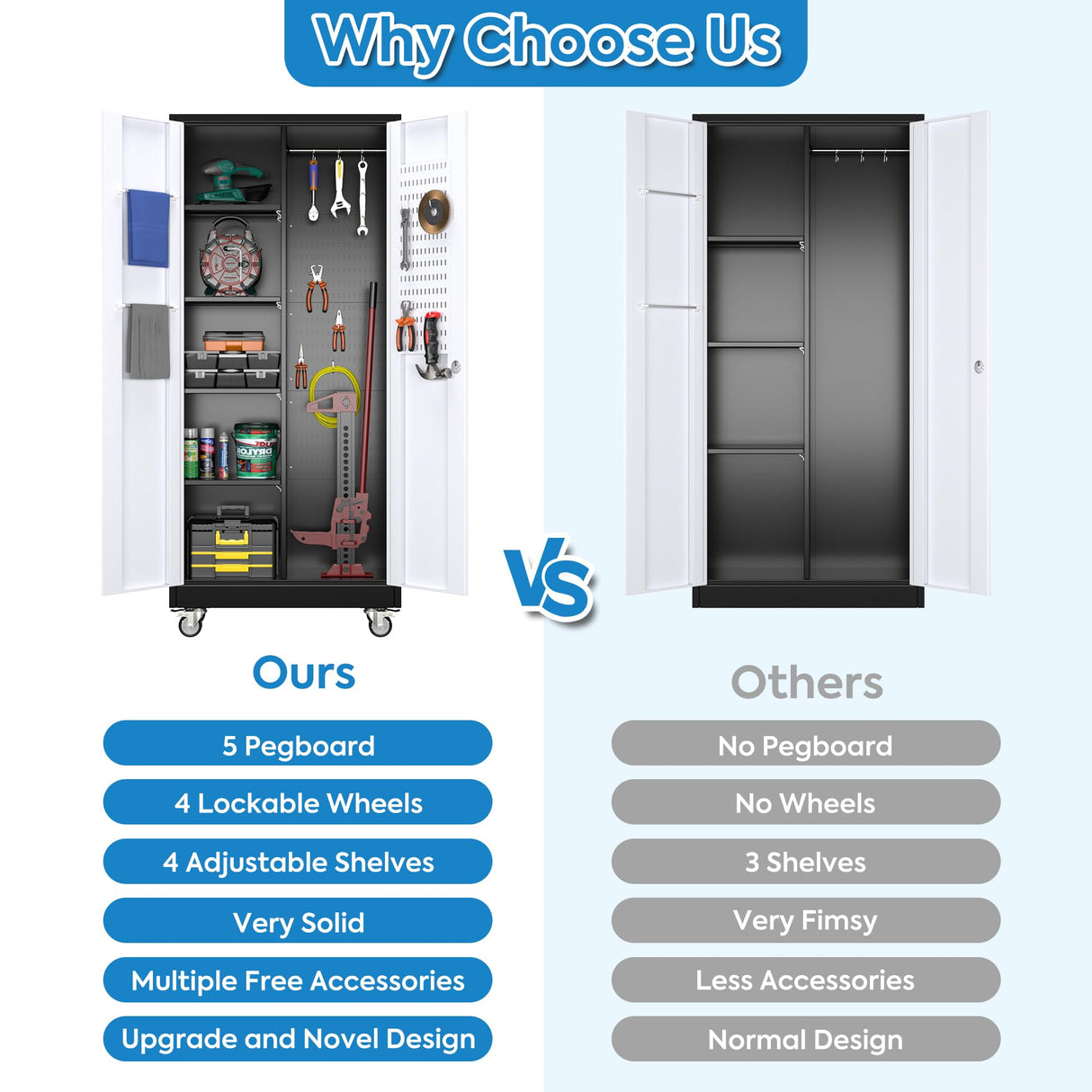 SUXXAN Broom Closet Storage Cabinet, Metal Cabinets with 13 Hooks and Hanging Rods, 71" Vertical Storage Cabinet, Metal Garage Storage Cabinet, Heavy Duty Cleaning Cabinet for Garage, Laundry Room SUXXAN