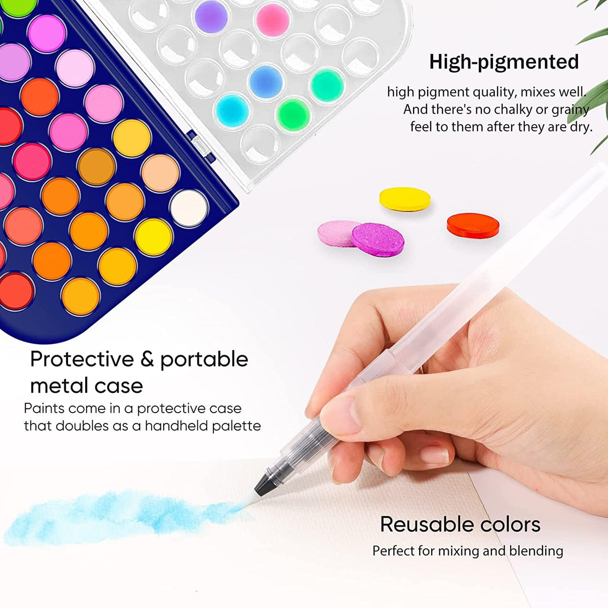Paint Set, 48 Colors Non-toxic Watercolor Paint with a Brush Refillable a Water Brush Pen and Palette, Washable Water Color Paints Sets for Kids, Adults,and Artists RVOGJP