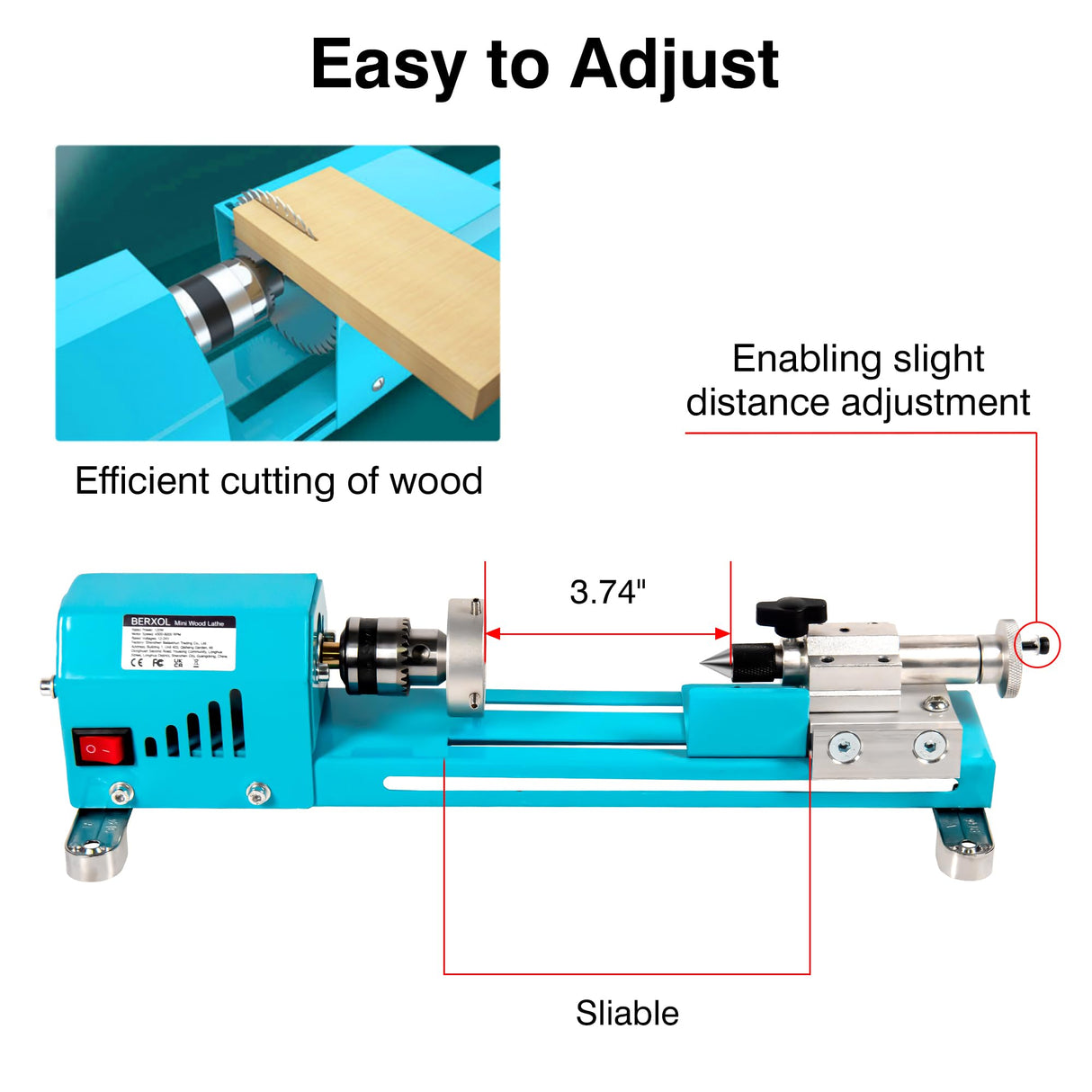 BERXOL Mini Wood Lathe Machine, 12V- 24VDC,7 Variabla Speeds 4000-9000 RPM, with Wood Lathe Milling Accessories, for Wood Polishing, Grinding, Cutting and Milling DIY … (A) BERXOL