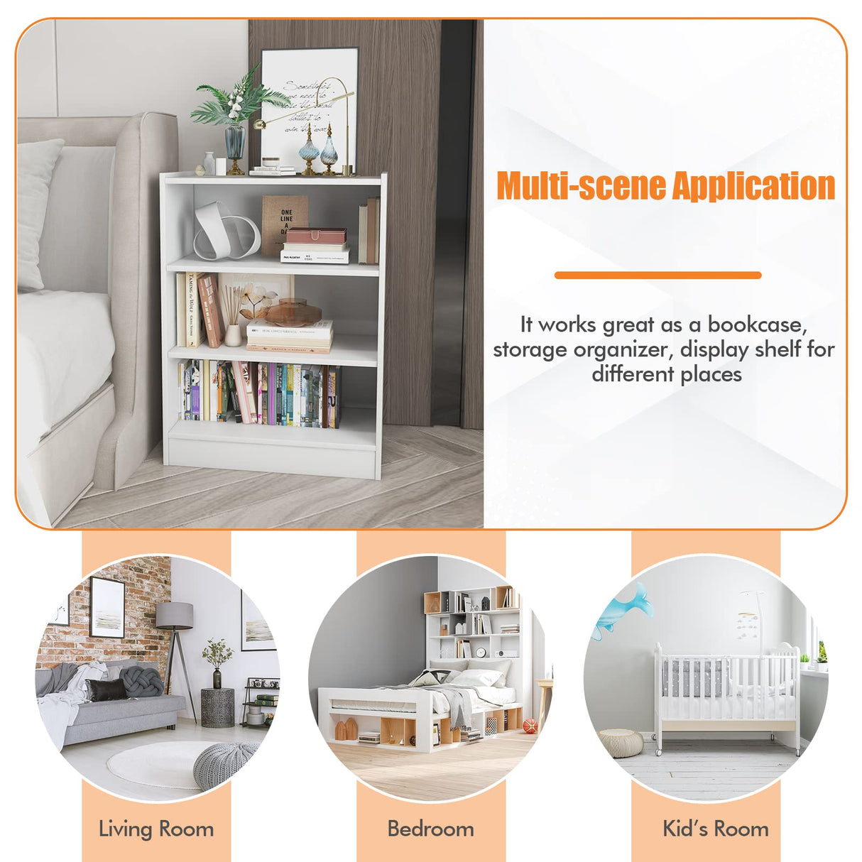 Giantex 3-Tier Modern White Cube Bookcase with Adjustable Shelves and Anti-Tipping Device Giantex