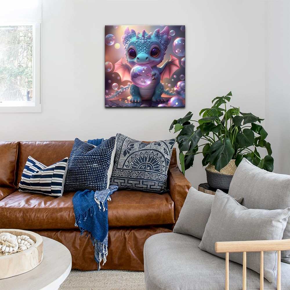 Natuyalo Framed Paint by Numbers Kit for Adults Beginner, Dragon Baby Acrylic Adult Paint by Number Kits on Canvas with Frame, Blow Bubbles Canvas Painting Perfect for Home Decor 12"x12" Natuyalo