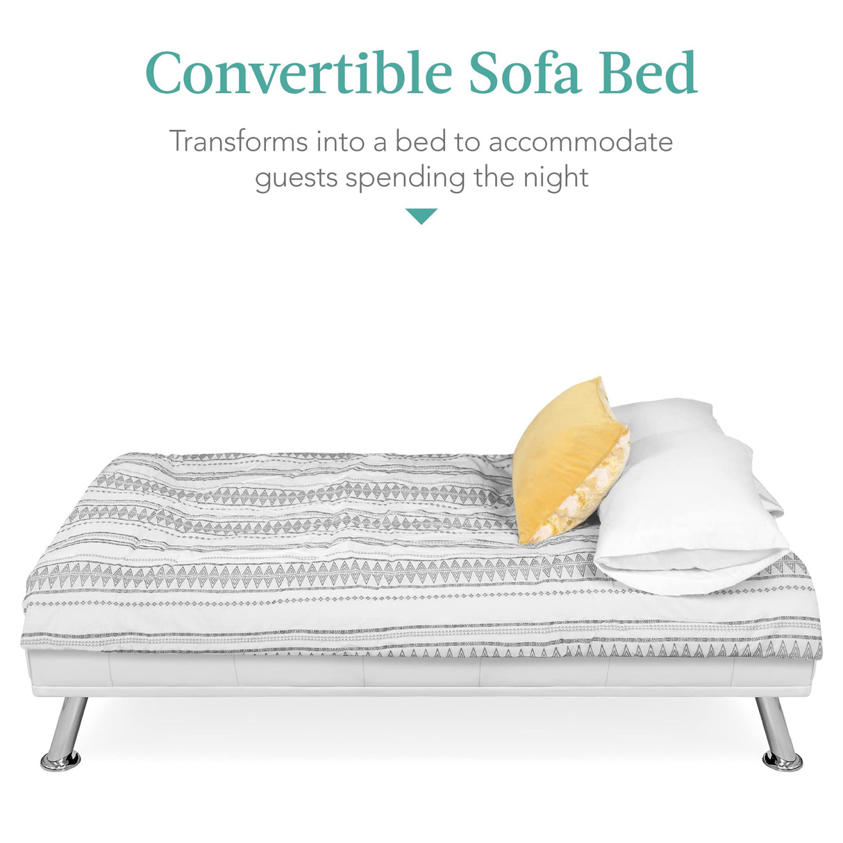 Best Choice Products Faux Leather Upholstered Modern Convertible Futon, Adjustable Folding Sofa Bed, Guest Bed w/Removable Armrests - White Best Choice Products