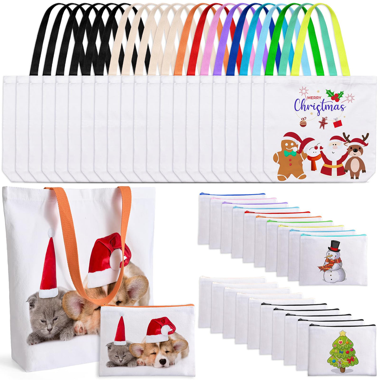 MAFYE 40 Pack Sublimation Blanks Canvas Tote bag, Reusable Large Grocery Bags DIY Heat Transfer Cosmetic Makeup Bags Shopping Bags with Matched Color for DIY, Advertising, Christmas Craft Present MAFYE