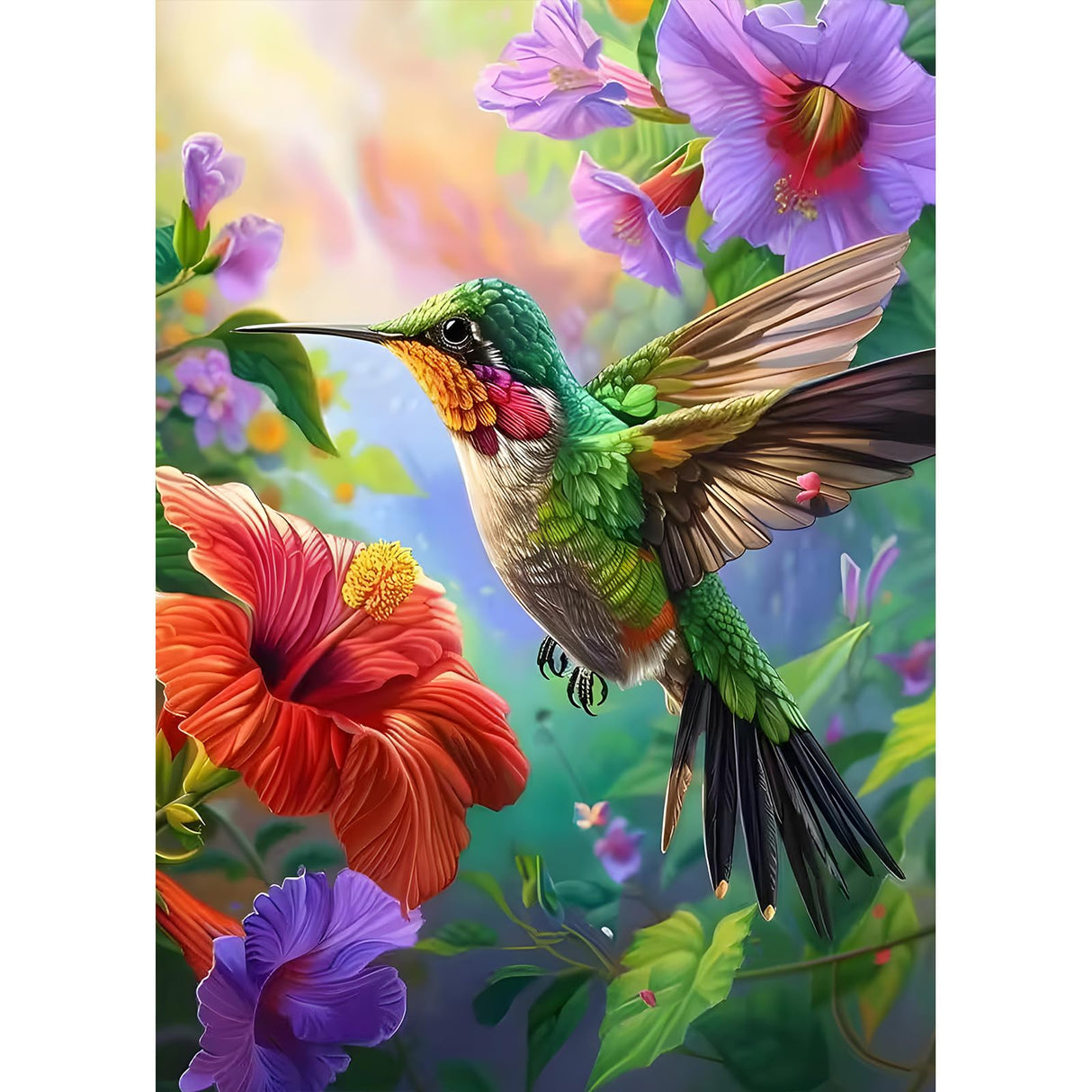DPHERO Hummingbird Diamond Painting Kits for Beginners Adults,5D DIY Colourful Flowers Diamond Art Kits,Round Full Drill Diamond Painting Art,DIY Painting by Numbers Diamond Art Painting 12x16 inch DPHERO