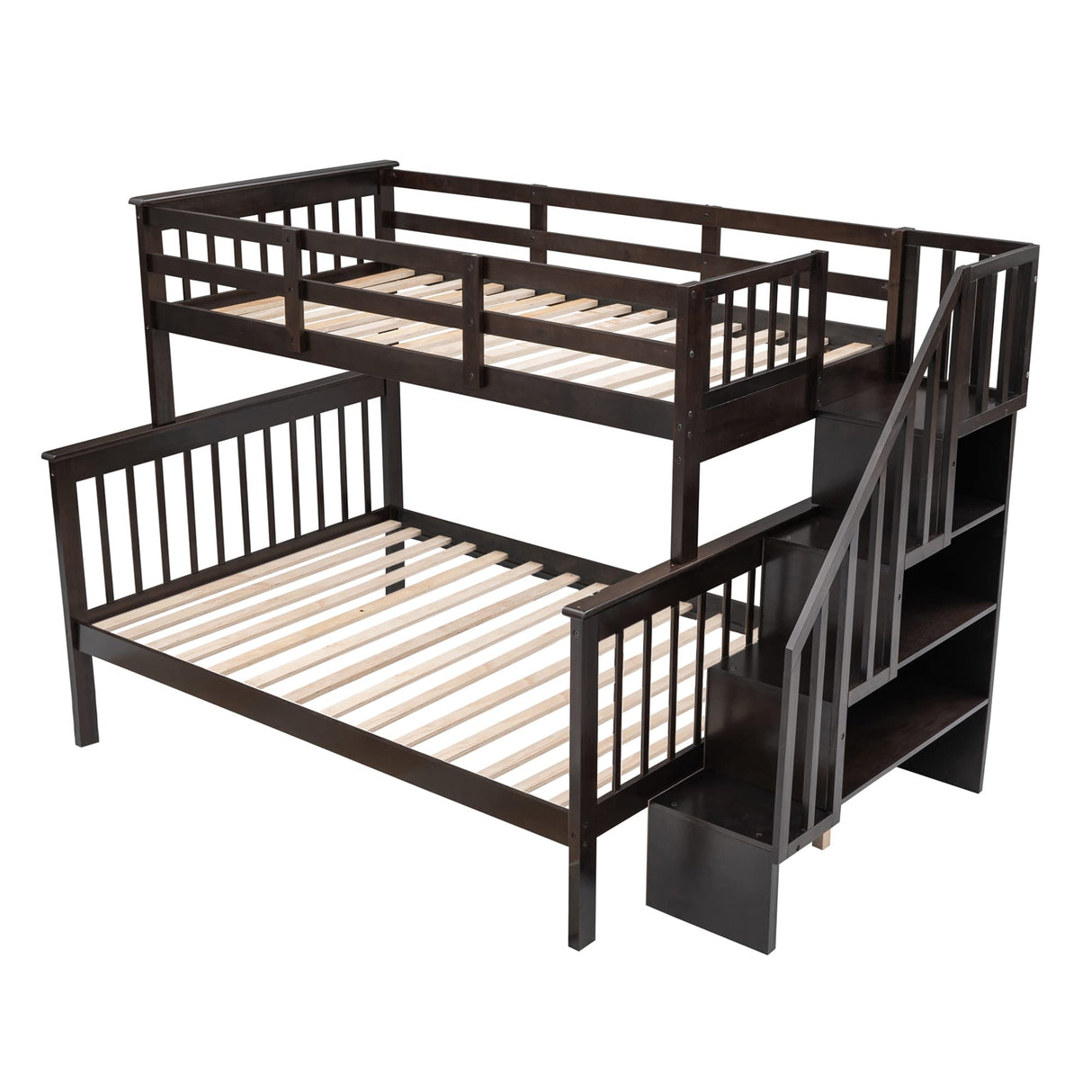 P PURLOVE Espresso Twin-Over-Full Bunk Bed with Storage and Detachable Design P PURLOVE