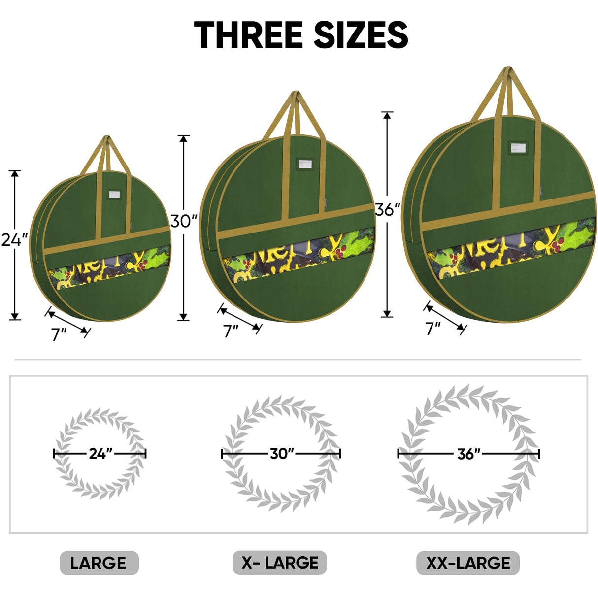 BALEINE Premium Wreath Storage Container, Oxford Christmas Wreath Storage Bags with Durable Tarp Material and Reinforced Handle for Holiday Xmas (Green, 30") BALEINE