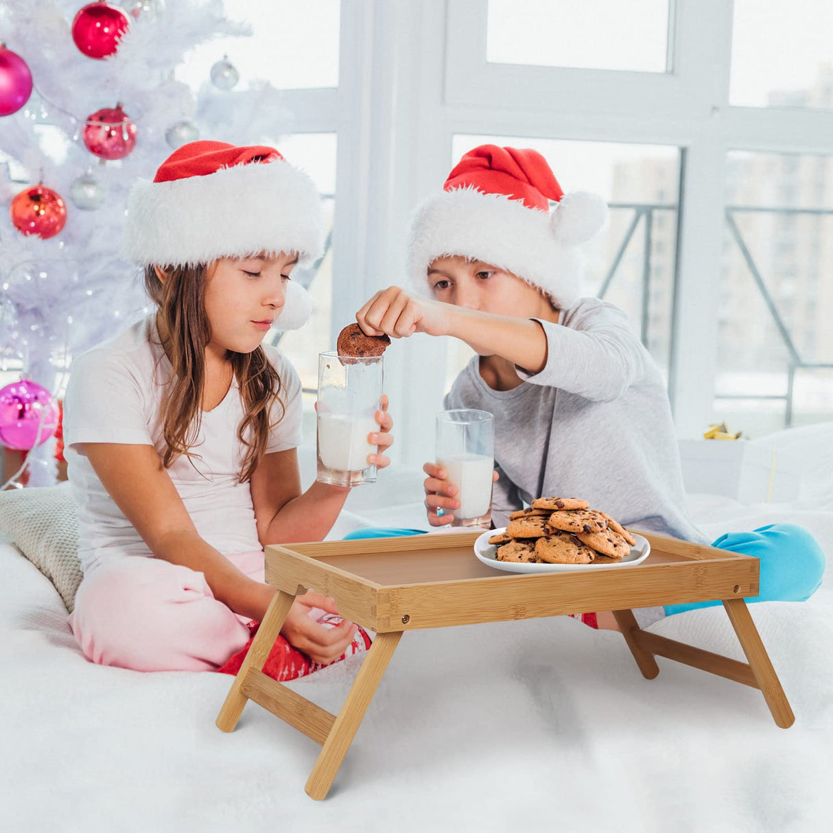 Artmeer Bed Tray Table with Folding Legs,Bamboo Breakfast in Bed for TV Table, Laptop Computer Tray,Eating,Snack Tray(Bamboo) Artmeer