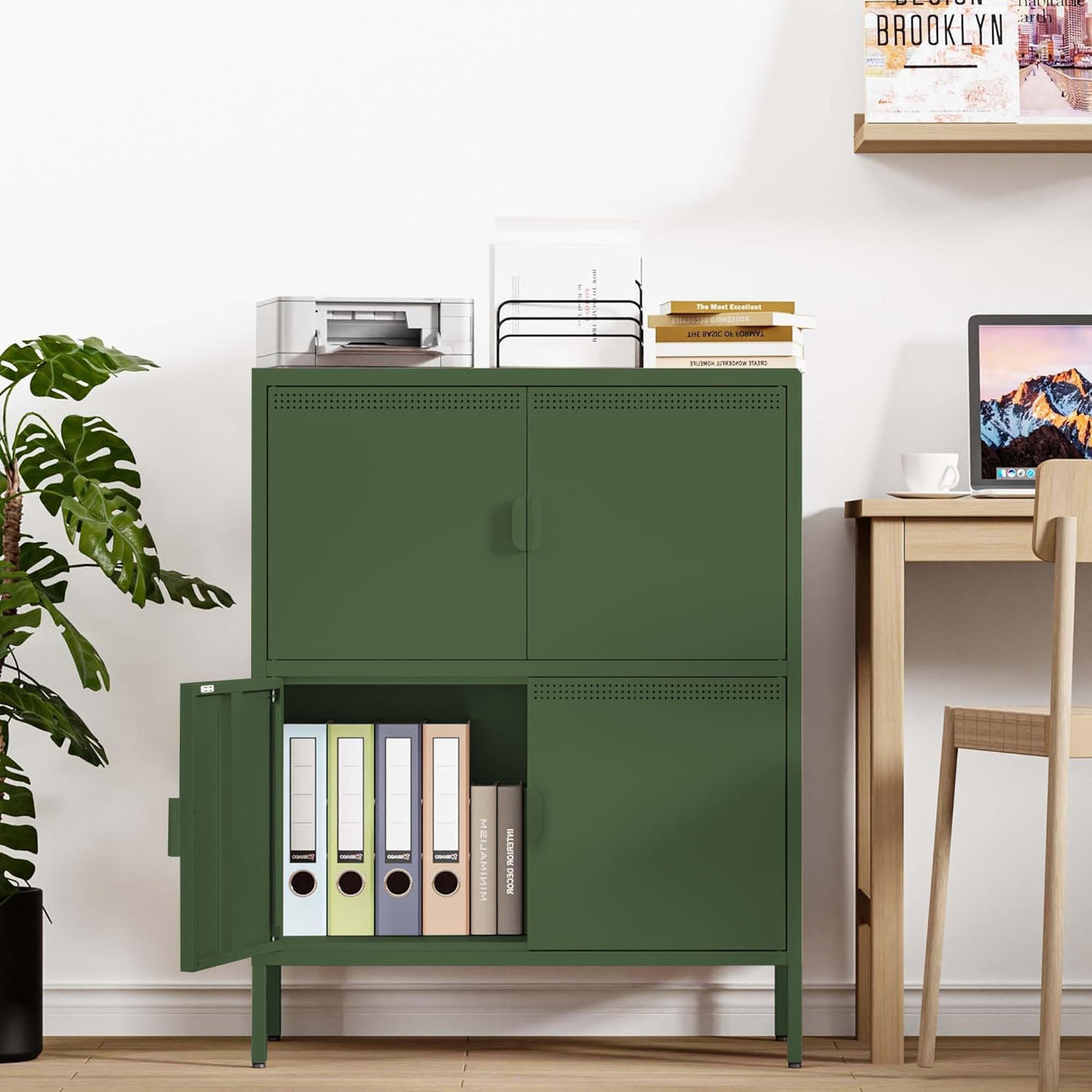 YAUWOH Metal Locker Storage Cabinet with 4 Doors and 3 Shelves,39.96" Tall Steel Office Storage Cabinet for Office,Home,Garage,Gym,School YAUWOH