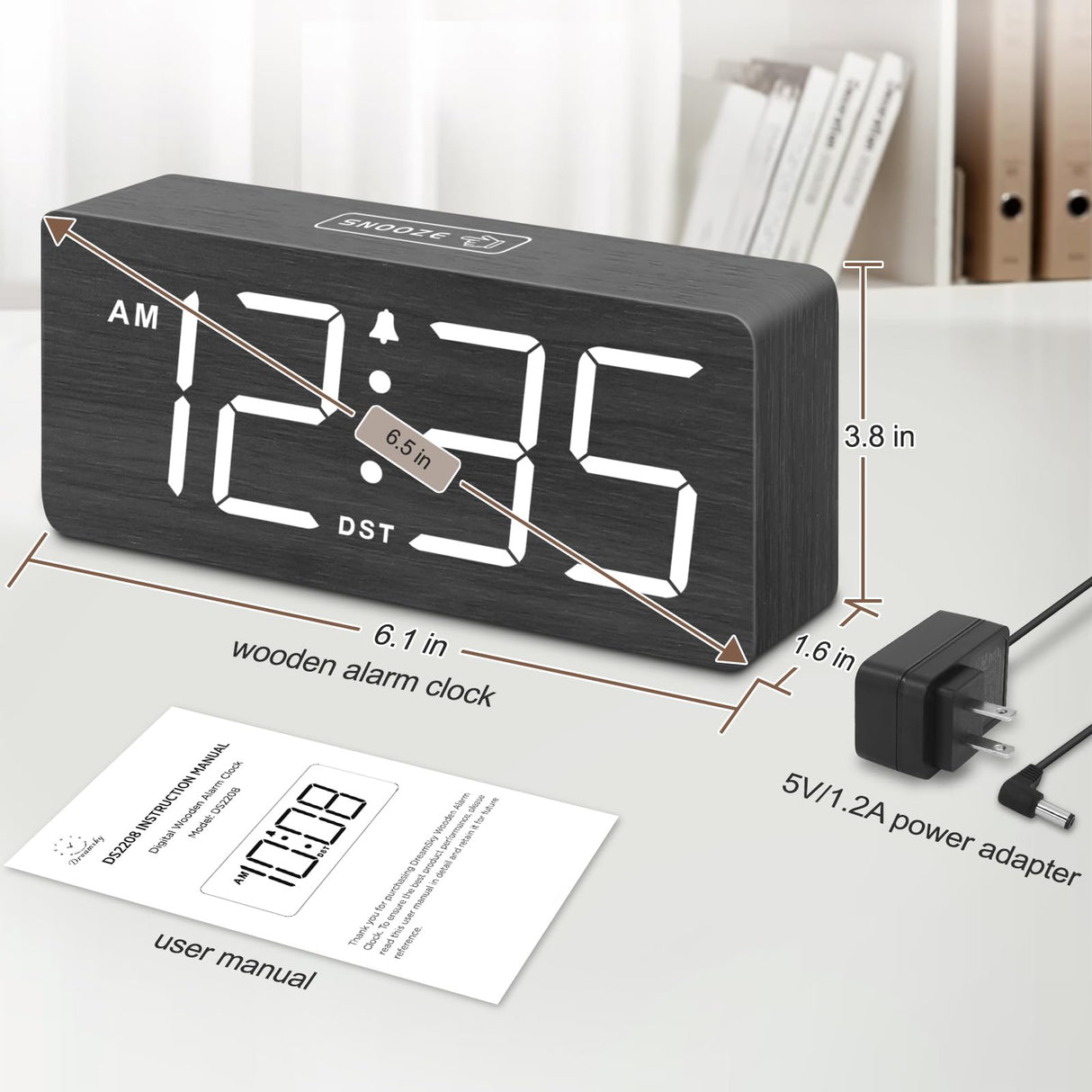 DreamSky Wooden Digital Alarm Clock for Bedroom - Desk Clocks for Living Room with Large Numbers, Dimmer, USB Port, Loud Alarm for Heavy Sleepers with Volume Control, DST, Wood Decor DreamSky