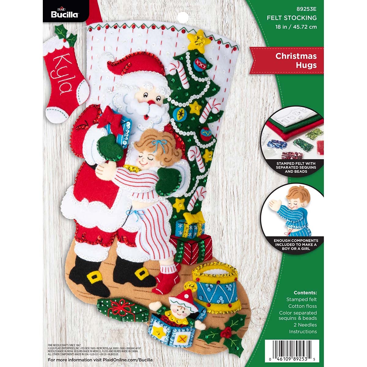 Bucilla Hugs, Felt Applique Christmas Stocking Kit, 18""" (89253E) Bucilla