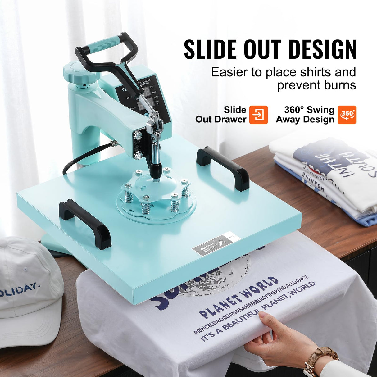 VEVOR Heat Press Machine 15x15 inch, Heat Press Machine for T-Shirts, 5 in 1 Heat Press with 30 OZ Tumbler Press, Combo Tumbler Heat Press Machine Sublimation for Hat Cap Mug Plate, Green VEVOR