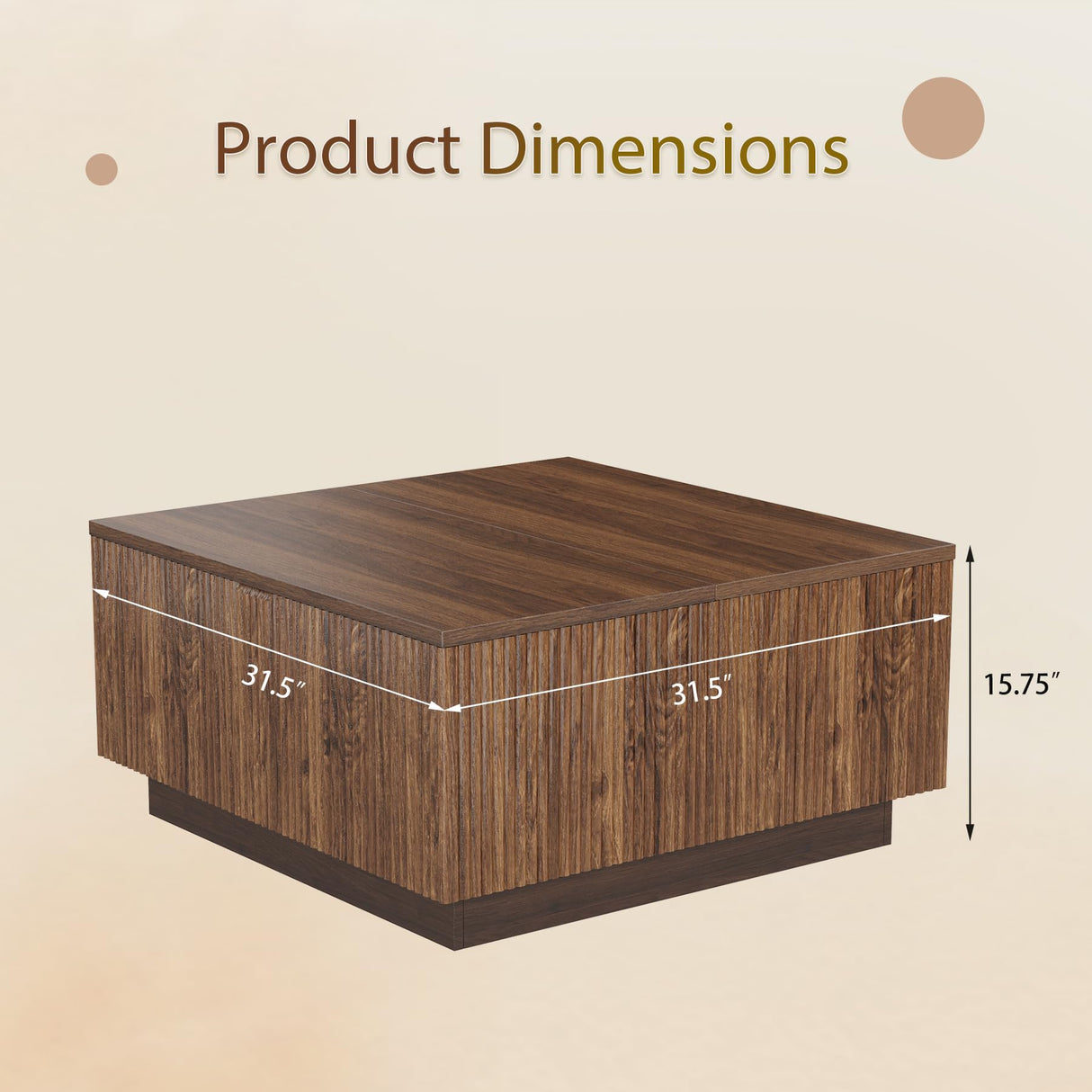 Epecoya Lift Top Coffee Table, Farmhouse Square Fluted Center Table, 31" Modern Wooden Tea Table with Hidden Storage for Living Room, Apartment, Small Spaces, Brown Walnut Epecoya