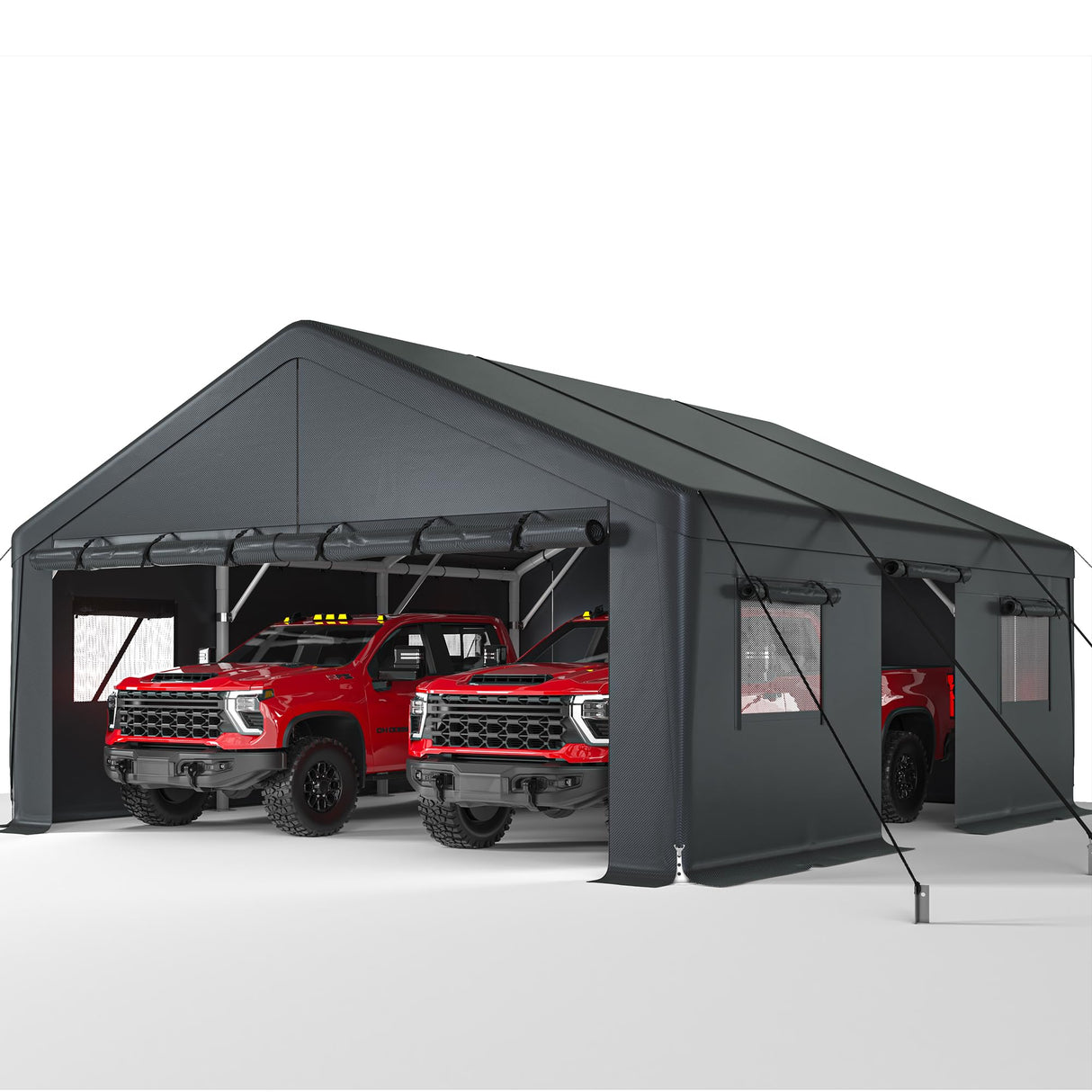 Bepatio 2 Car Carport, 20 x 20 Heavy Duty Metal Carport, All Weather Extra Large Car Port, Outdoor Portable Garage with Side-Opening Doors & Roll-Up Windows Bepatio