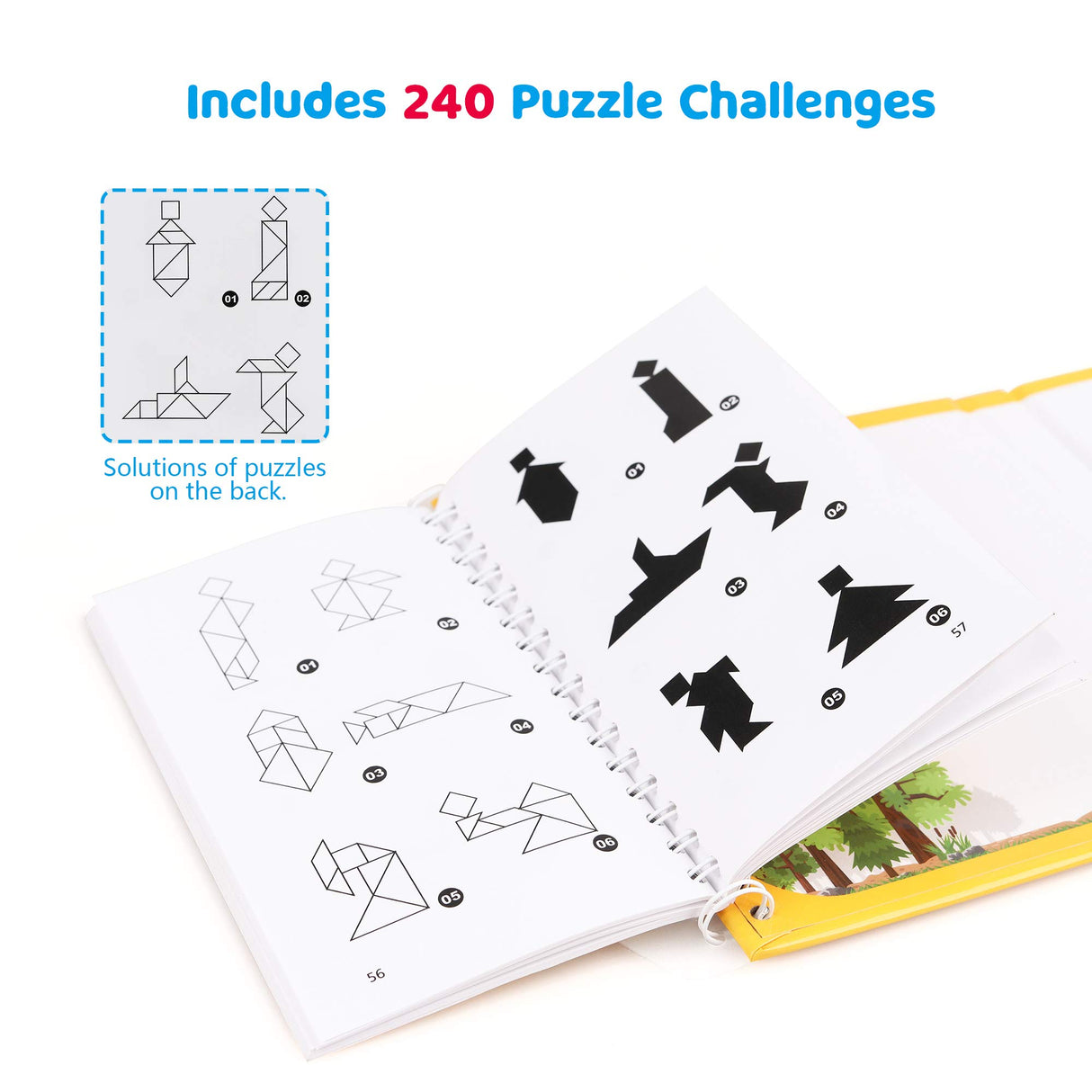 Vanmor Travel Tangram Puzzle - 3 Sets of Magnetic Tangram with 240 Solution - Montessori Shape Pattern Blocks Jigsaw Road Trip Games IQ Book Educational Toy Brain Teaser Gift for Kids Adults Challenge Vanmor