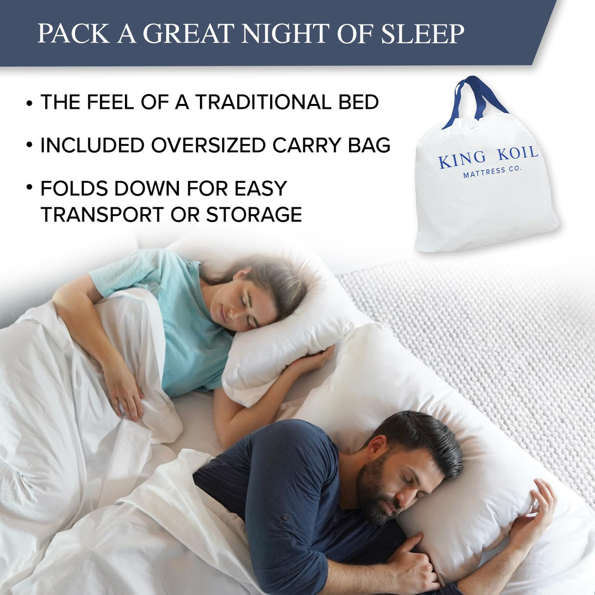 King Koil Luxury Air Mattress Full Size with Built-in Pump for Home, Camping & Guests, 16" Inflatable Airbed Double High Adjustable Blow Up Mattress, Durable - Portable and Waterproof King Koil