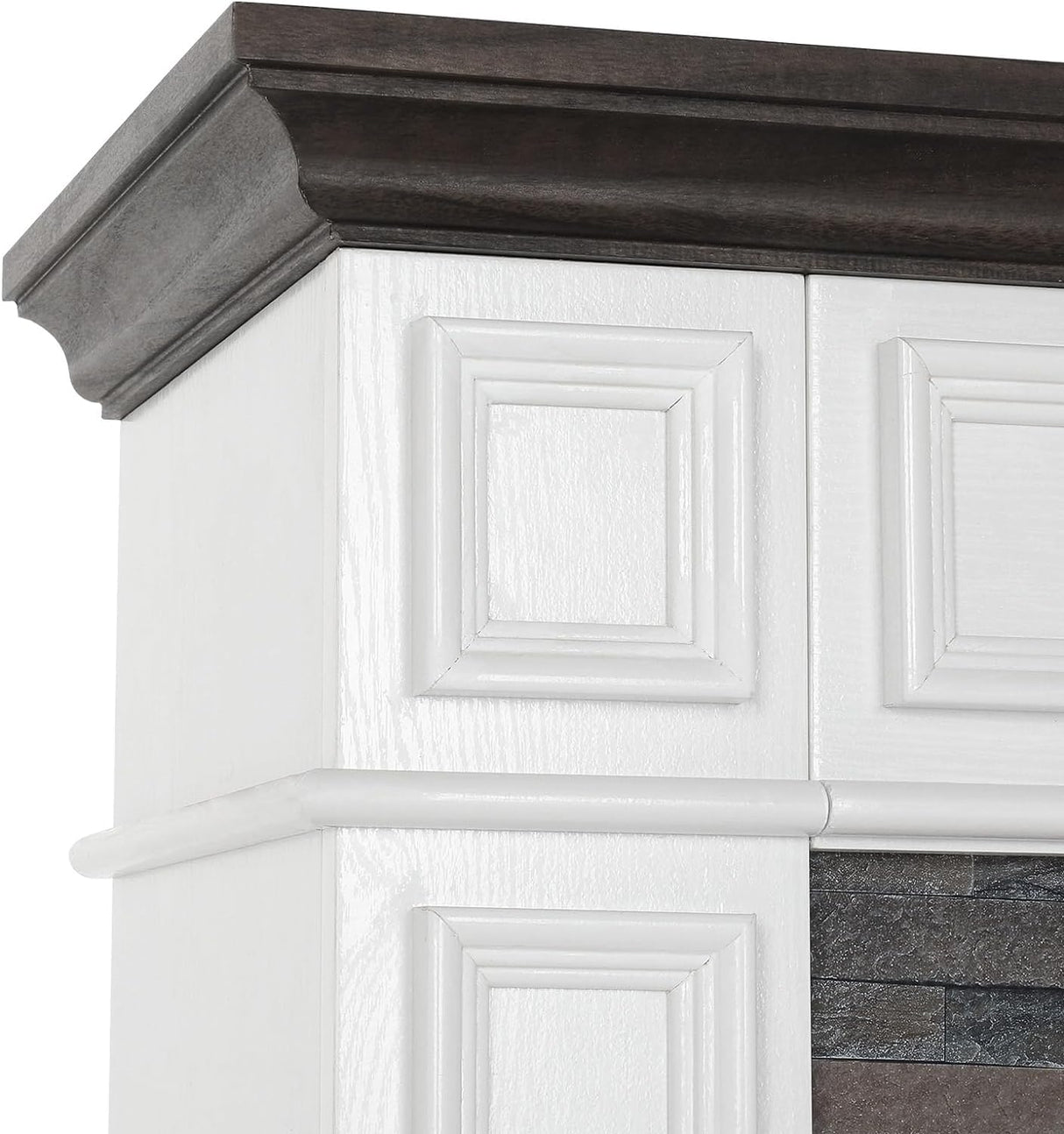 Naice 44" Electric Fireplace Mantel, Farmhouse TV Stand with Electric Fireplace Heater, Stacked Stone Surround and Remote Control 3D Realistic Flame, White Fireplace for Living Room Bedroom Naice