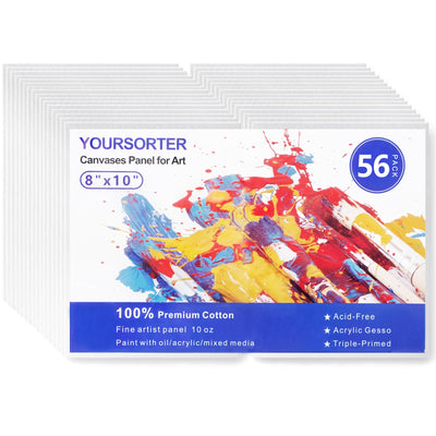 YOURSORTER 56 Pack 8x10 Inch Canvas Boards for Painting Bulk, Kids Art Novices Blank Canvases for Painting, Gesso Primed Acid-Free 100% Cotton Canvas Panels for Acrylic Oil Watercolor Tempera Paint